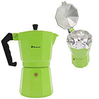 Кофеварка гейзерная на 9 чашек, 450мл, для газовой плиты, DT-2709, Зеленая / Кофеварка с ручкой для плиты