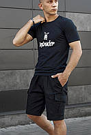 Мужской комплект футболка Bunny + шорты Miami, Черный/ Хлопковый спортивный комплект / Летний костюм для парня