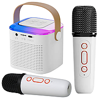 Портативная караоке система Bluetooth колонка + 2 микрофона, Y1 / Блютуз колонка для караоке с микрофонами
