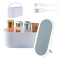Органайзер для косметики с зеркалом от USB "Корзинка"/ Настольный органайзер с зеркалом и подсветкой
