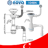 Сифон для керамогранітної кухонної мийки з круглим переливом випуск 3 1/2" і гофротрубкою 40/50 мм NOVA1048N, фото 2
