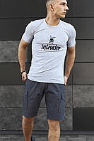 Мужской комплект футболка Bunny + шорты Miami, Серый / Хлопковый спортивный комплект / Летний костюм для парня