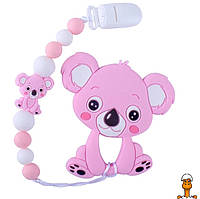 Прорезыватель, коала силиконовые бусы 26 см, детская игрушка, розовый, от 0 лет, Bambi WD210712(Pink)