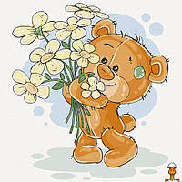 Картина по номерам."медвежонок с цветами" 30х30 см, детская игрушка, от 5 лет, Art Craft 15529-AC