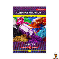 Набор цветного картона "glitter" премиум а4, 8 листов, детская игрушка, от 3 лет, Апельсин ККГ-А4-8