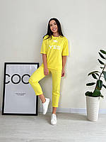 Женский летний прогулочный костюм в спортивном стиле: футболка и штаны 3/4, норма и батал большие размеры