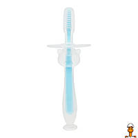 Силиконовая зубная щетка mumlove, с ограничителем, детская игрушка, от 3-х месяцев, Mega Zayka MGZ-0707(Blue)