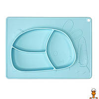 Силиконовая тарелка-коврик "зайчик", 19х27 см, детская игрушка, от 0.5 лет, Mega Zayka MGZ-0119(Blue)