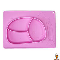 Силиконовая тарелка-коврик "зайчик", 19х27 см, детская игрушка, от 0.5 лет, Mega Zayka MGZ-0119(Pink)