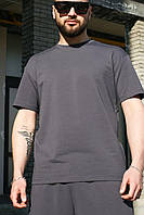 Повседневная мужская футболка 'Player' Темно-серая/ Оверсайз футболка с удлиненным рукавом / Футболка трикотаж