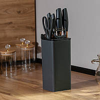 LUGI Набор кухонных ножей 5 штук с ножницами и овощечисткой на подставке Черный