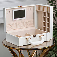 LUGI Скринька органайзер для прикрас біжутерії прямокутна 27 х 18.5 х 9 см з дзеркальцем валіза з екошкіри Біла