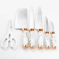 LUGI Набор кухонных ножей 5 штук + ножницы на подставке Белый