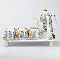 LUGI Чайный сервиз на подносе 6 чашек и заварочный чайник на подставке
