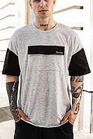 Повседневная мужская футболка 'FreeDom' Серая с черным / Стильная футболка / Оверсайз футболка трикотаж