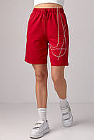 Женские трикотажные шорты с вышивкой - красный цвет, L