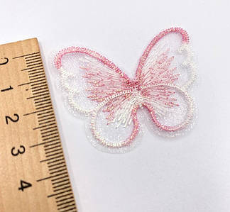 Метелик вишитий, сітчастий / Патч метелик / Ціна за 1 шт / ~4 см / Біло-рожевий