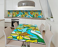 Наклейка 3Д виниловая на стол Zatarga «Витражи с нарциссами» 650х1200 мм для домов, квартир, UM, код: 6509635