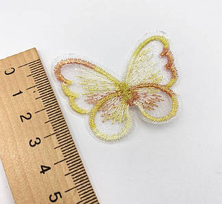 Метелик вишитий, сітчастий / Патч метелик / Ціна за 1 шт / ~4 см / Жовто-червоний