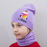 Детская шапка с хомутом КАНТА Likee размер 48-52 сиреневый (OC-850) AG, код: 6489536