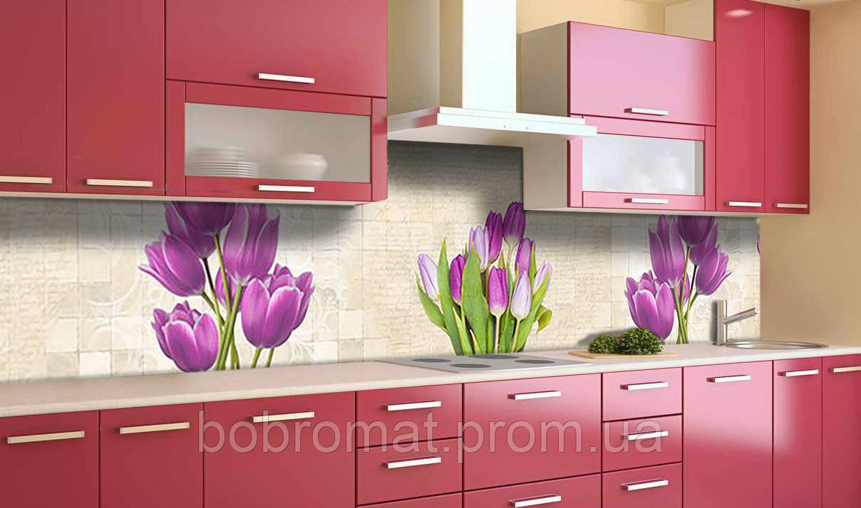 Наклейка вінілова кухонний фартух Zatarga Тюльпани на плитці 600х3000 мм BB, код: 5566960