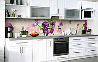 Наклейка на скинали Zatarga на кухню «Букет фиолетовых тюльпанов» 600х2500 мм виниловая 3Д на TP, код: 6512374