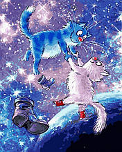 BK-GX41012 Набір розмальовка за номерами Сині коти у космосі, Без коробки