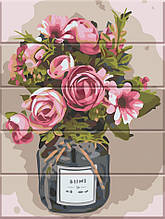 ASW156 Розмальовка за номерами на дерев'яній основі Чайні троянди, В картонній коробці