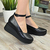 Туфли женские кожаные на платформе. Цвет черный. 39 размер