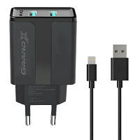 Зарядное устройство Grand-X 5V 2,1A Black + cable USB-Lightning CH15LTB d