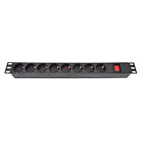 Силовой блок Eserver 19" 8 розеток, выкл., алюм. корпус PDU 220В, 16А WT-2261A-GER-8WAY-WO d