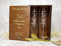 Свадебные бокалы на годовщину свадьбы, подарок на золотую свадьбу в подарочной коробке с золотыми надписями