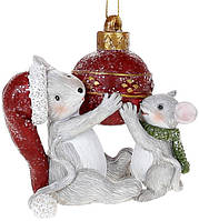 Фігурка підвісна декоративна Кулька та мишки 7 см сірий з червоним Bona DP113877 SC, код: 7431252