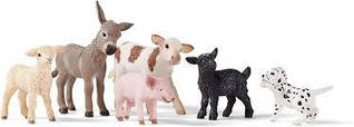 Schleich Farm World 6 шт.  Donkey Foal, Lamb, Calf, Dalmatian Puppy and Goat Kid