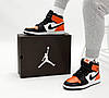 Чоловічі кросівки Nike Air Jordan 1 High Black Orange (Чорні) Взуття Найк Аір Джордан 1 високі шкіряні демісезон, фото 8