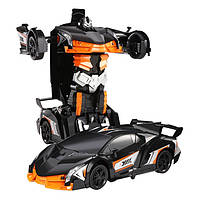 Машинка робот трансформер Bugatti Veyron радиоуправляемая Черный с оранжевым