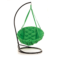 Гойдалка з прямокутною подушкою та зі стійкою діаметр 96 см до 120 кг колір зелений, гойдалка гніздо для дачі
