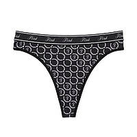 Стринги из лого с высокой посадкой, черные с принтом PINK Victoria's Secret Logo Cotton High-Waist Thong Panty