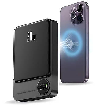 Повербанк бездротовий 20W (10000 mAh) MagSafe, Чорний / Бездротовий павер банк / Power bank для айфона