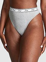 Стринги из лого с высокой посадкой, серые PINK Victoria's Secret Logo Cotton High-Waist Thong Panty