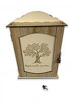 Навесной органайзер-ящик для ключей из натурального дерева на 9 крючков 22x31,5x9 см, ключница настенная