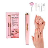 Фрезер для маникюра и педикюра аккумуляторный Flawless Salon Nails 7863 Машинка ручка USB Розовый