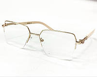 Корректирующие очки для зрения женские полуободковые в металлической оправе пластиковые дужки на флексах Бежевый, -3.25
