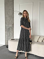 Женское свободное модное стильное летнее платье миди цвет чёрный р.50