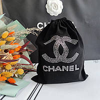 Велюровий чорний подарунковий мішечок, подарункова упаковка Chanel зі стразами