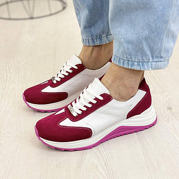 Кросівки жіночі комбіновані на шнурівці. Колір фуксія, білий. 39 розмір