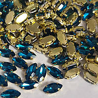 5*10мм маркиз blue_zircon в оправе золото, стекло 1шт