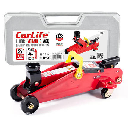 Домкрат підкатний CarLife 2т 125-305мм у кейсі FJ565P, фото 1