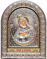 Серебряная Икона Остробрамская Божья Матерь 21х26см в арочном киоте под стеклом