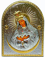 Серебряная Икона Остробрнамская Божья Матерь 16,5x21,5см обрамленная в кожаную оправу